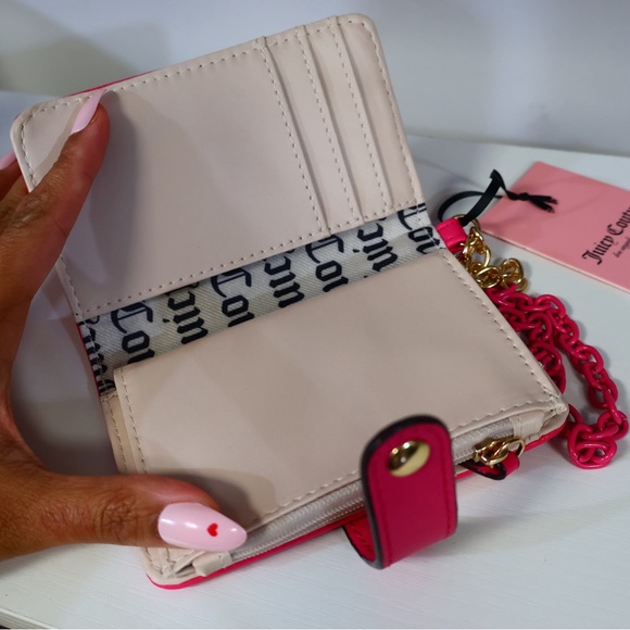 Juicy Couture Hot Pink Wallet with Gold/Pink Chain Wristlet NWT - Picture 4 of 8